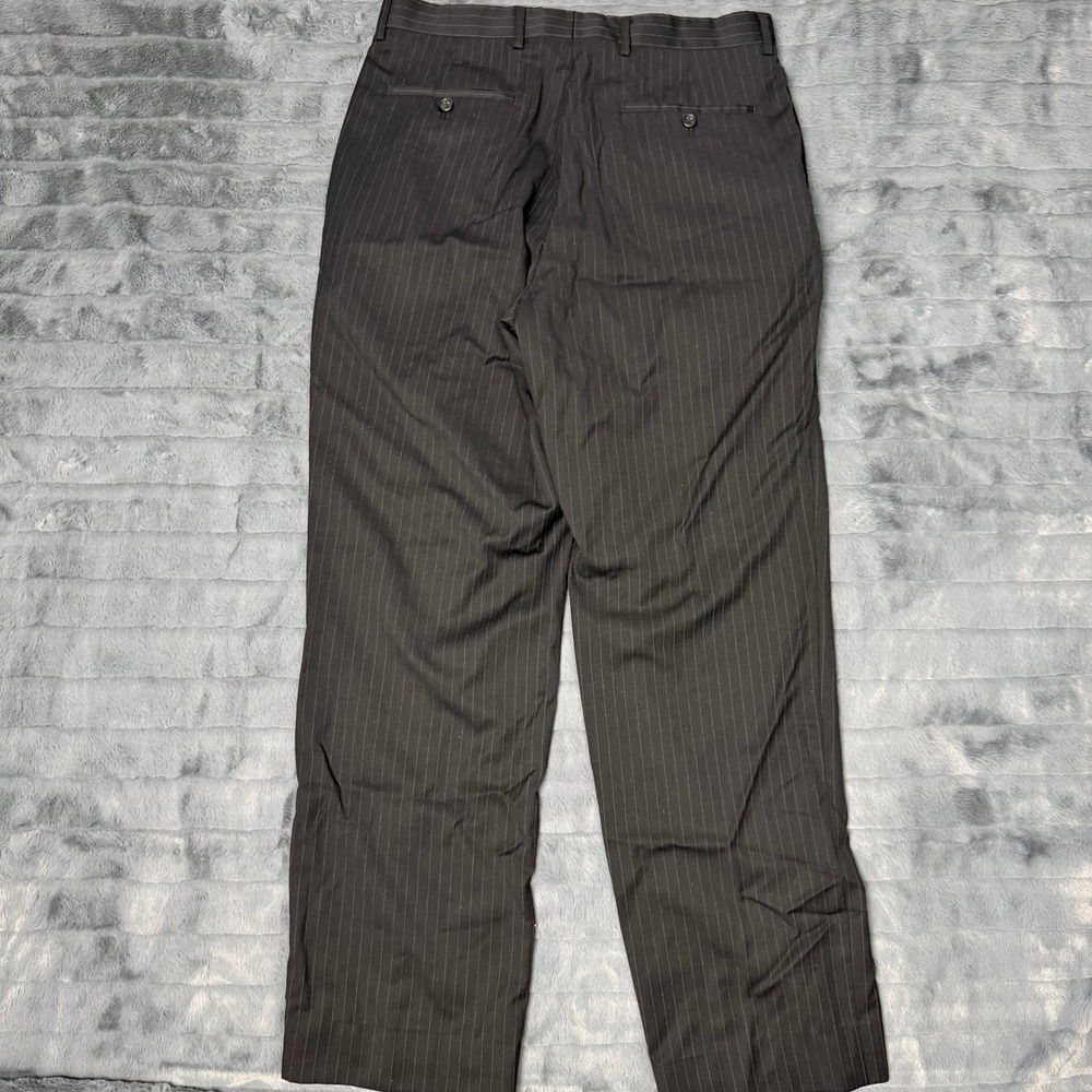 Pronto Uomo Mens Black Pinstripe 100% Wool Dress Pants Size 32 Waist Flat Front - Picture 8 of 9